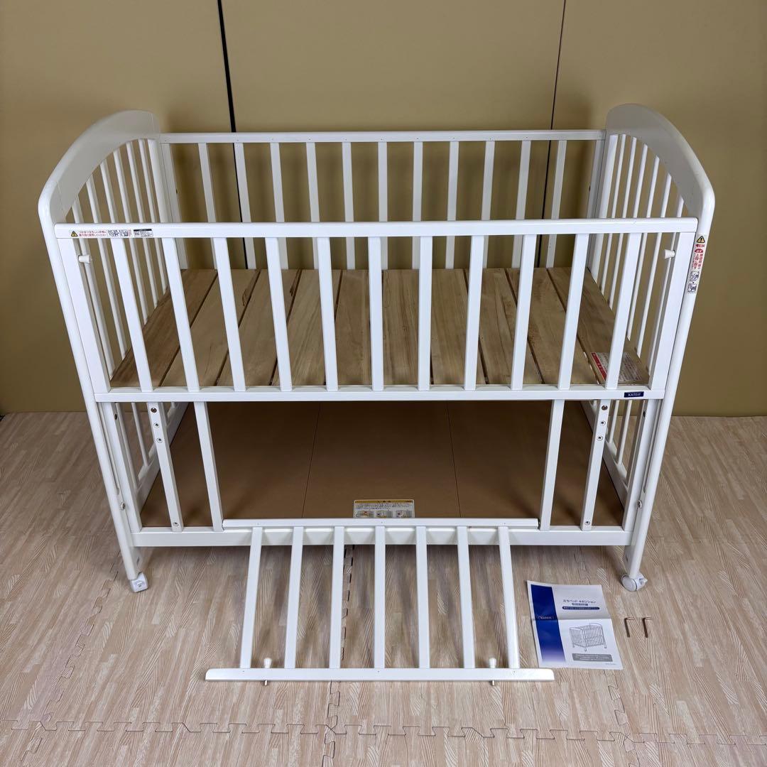 ☆除菌清掃済☆カトージ　立ちベッド4ポジション　ホワイト　すのこ床板　ハイタイプ