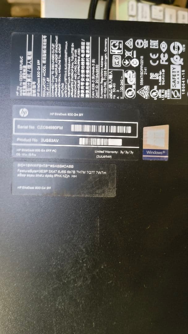 Windowsデスクトップ HP EliteDesk G4 SFF GT1030 MEM16GB