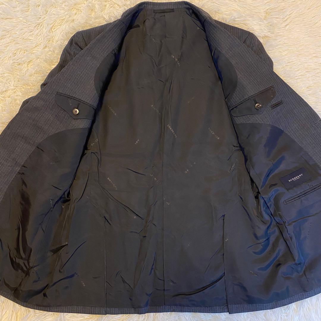 【極美品】バーバリーロンドン セットアップ スーツ 総裏 ストライプ グレー