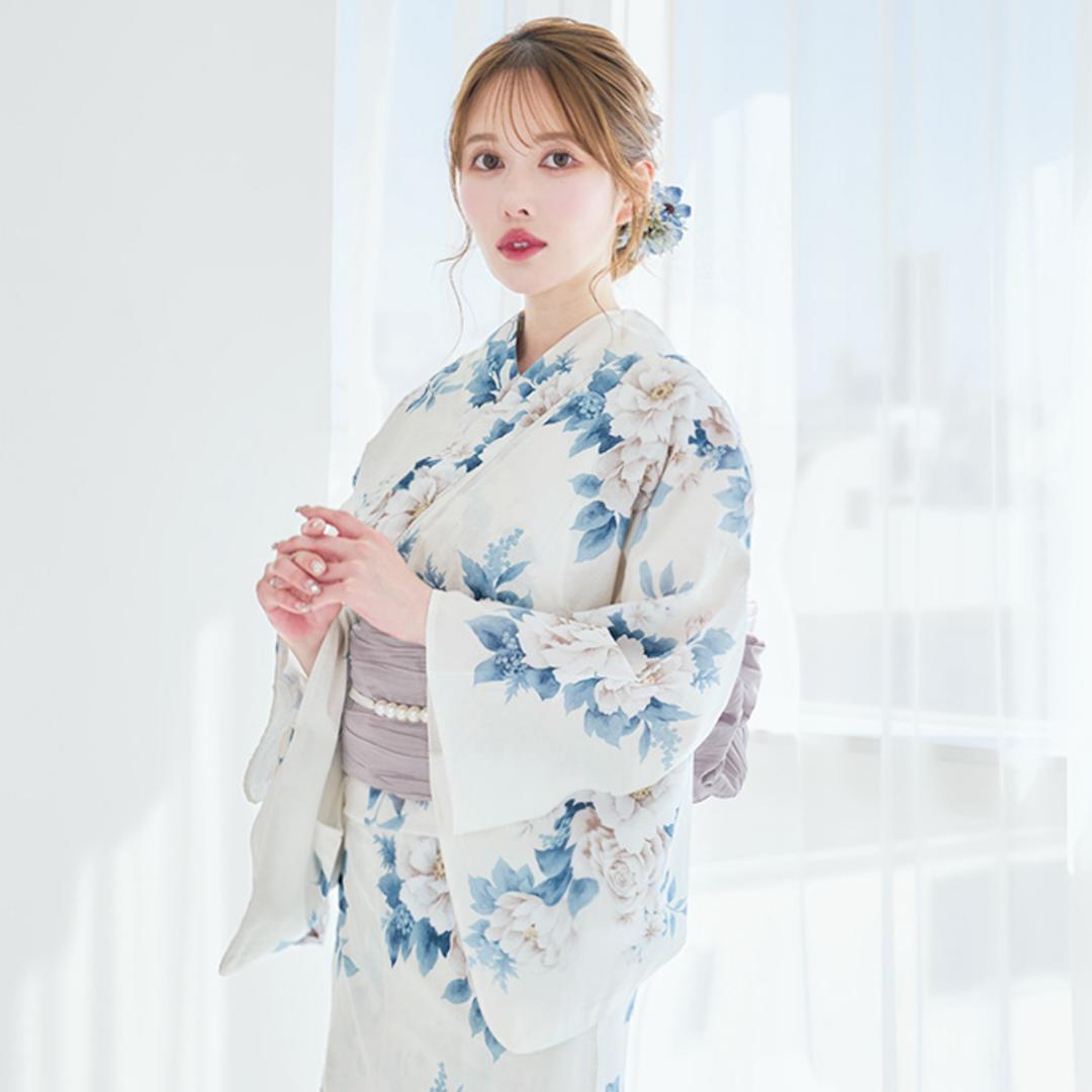 【帯ネイビーに変更】新品 浴衣 セット 大人 水色 白 Y5-3