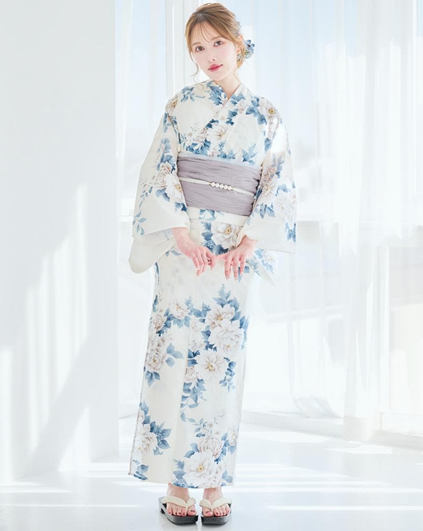 【帯ネイビーに変更】新品 浴衣 セット 大人 水色 白 Y5-3