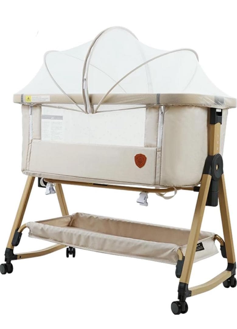 美品 2025 HZDMJ ベビーベッド カーキ ベージュ 折りたたみ