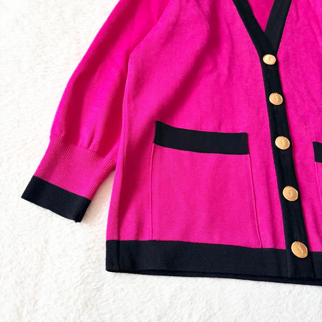 6270 希少✨ イヴサンローラン ニットカーディガン M ピンク 金ボタン