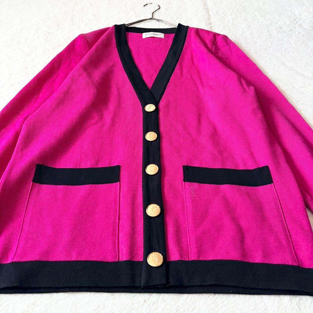 6270 希少✨ イヴサンローラン ニットカーディガン M ピンク 金ボタン