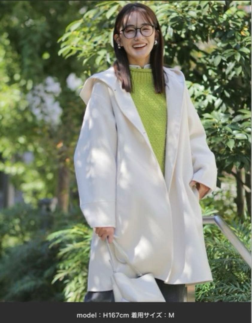 nano・universe スーパー140ウールリバーフードコート 白