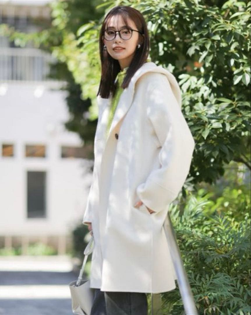 nano・universe スーパー140ウールリバーフードコート 白