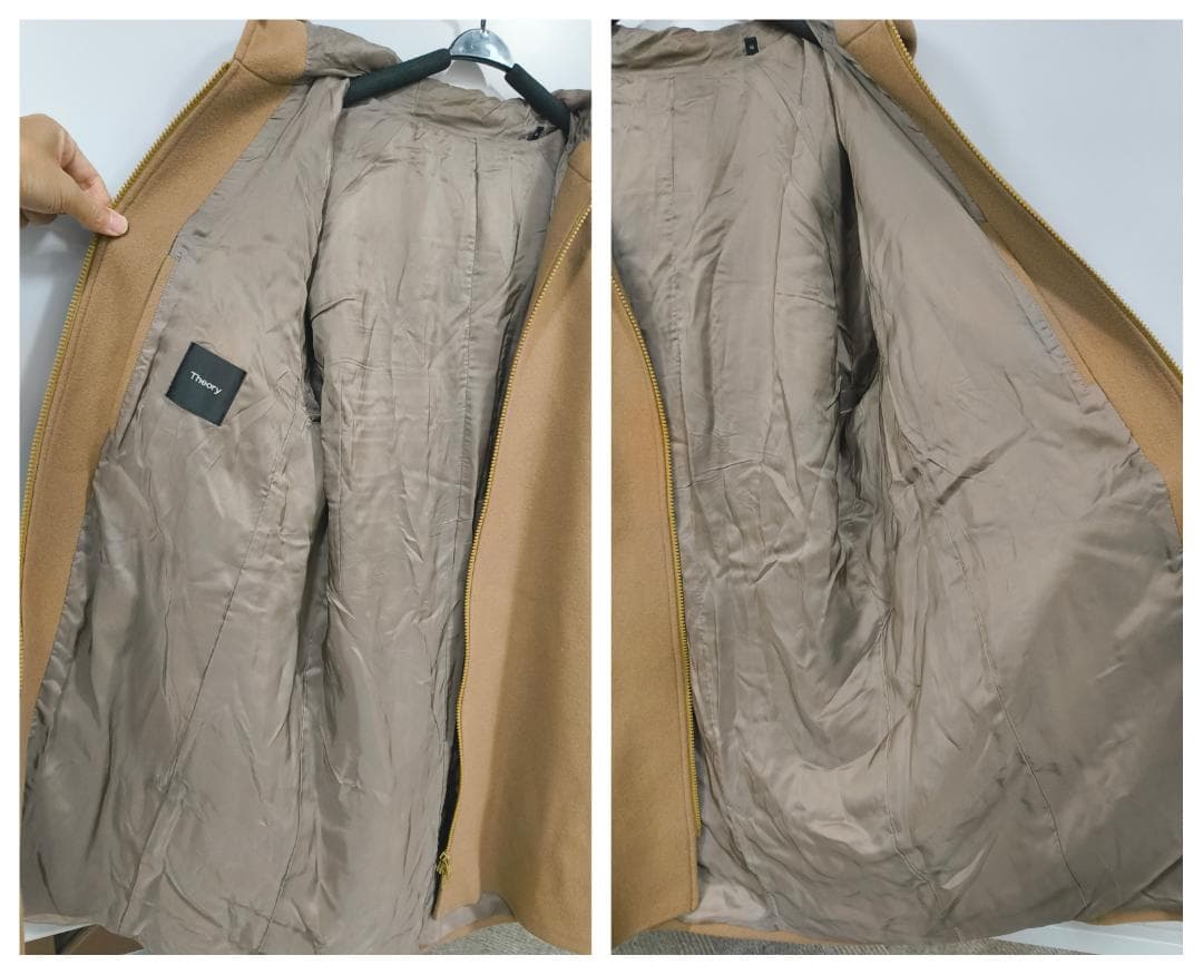 【春まで重宝！】Theoryメンズ上質フード付メルトンコート人気キャメルM抜け感