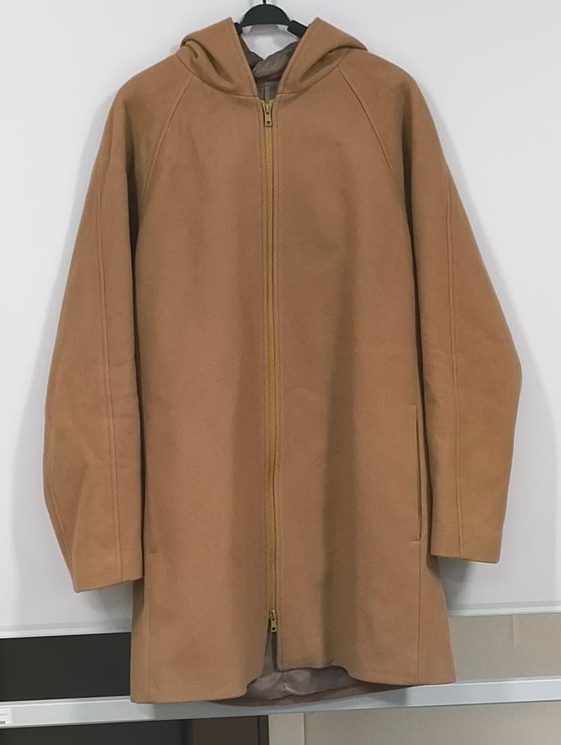 【春まで重宝！】Theoryメンズ上質フード付メルトンコート人気キャメルM抜け感