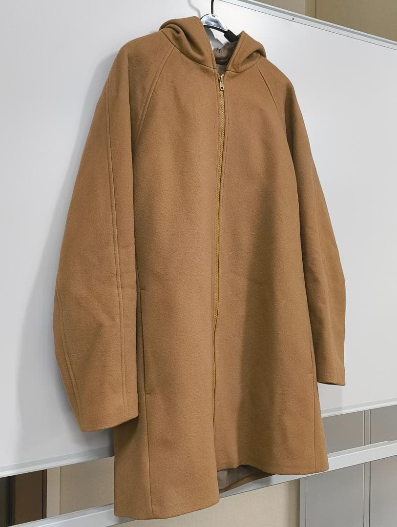 【春まで重宝！】Theoryメンズ上質フード付メルトンコート人気キャメルM抜け感
