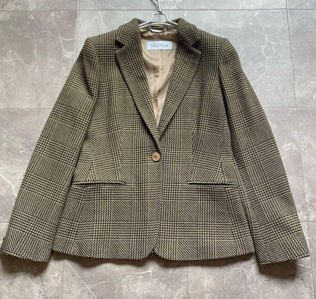 MaxMara マックスマーラ　千鳥格子ジャケット　ラナウール　白タグ　38