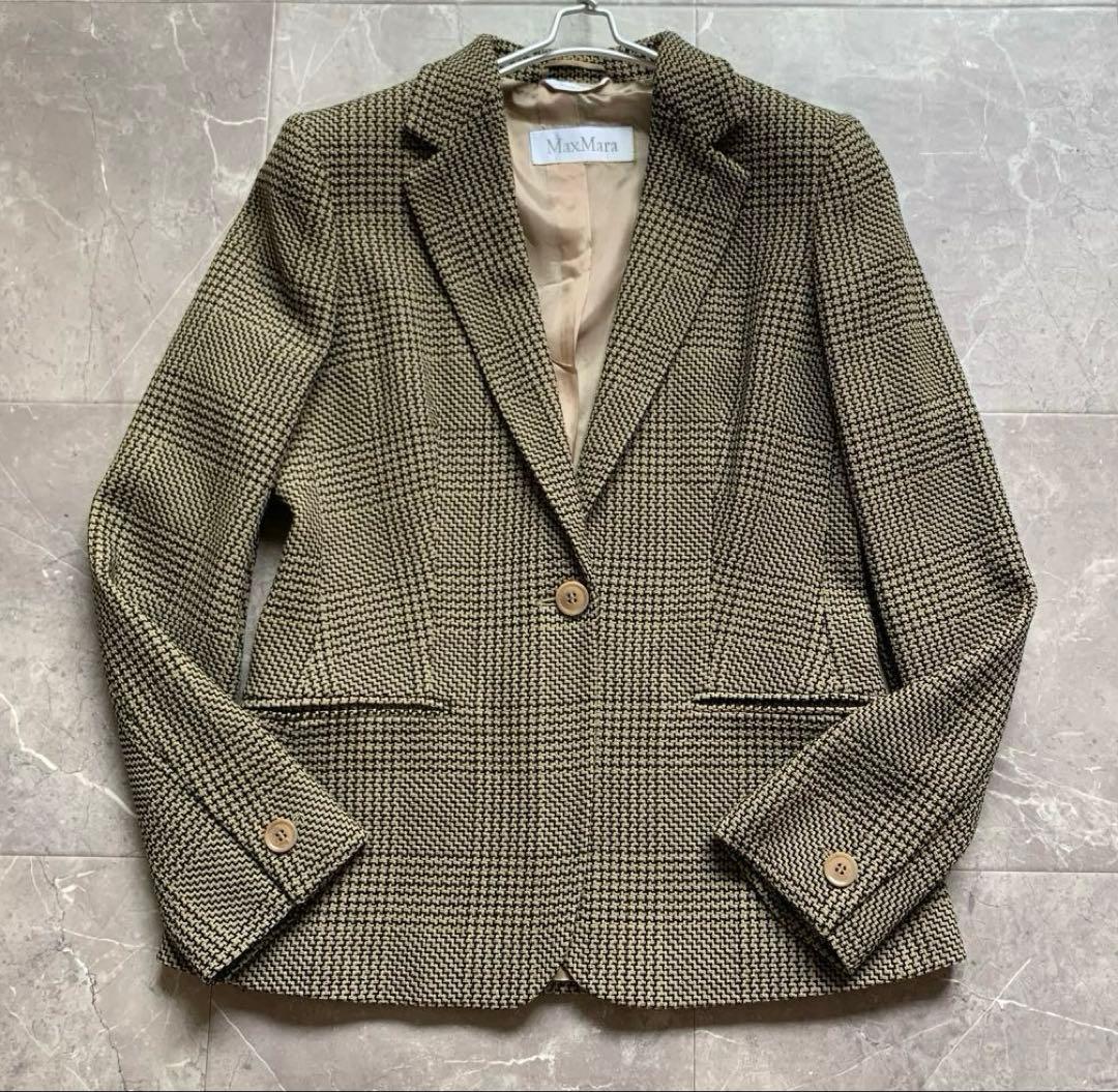 MaxMara マックスマーラ　千鳥格子ジャケット　ラナウール　白タグ　38