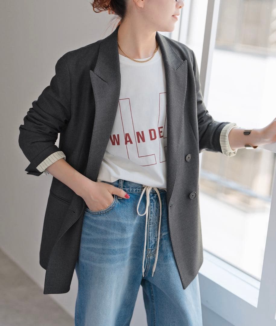 Spick&Span ウールブレンドダブルブレストジャケット 36 グレー