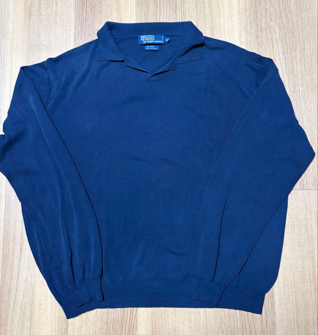 レア 90s ラルフローレン シルクコットンニット シャツ XXL シルク混
