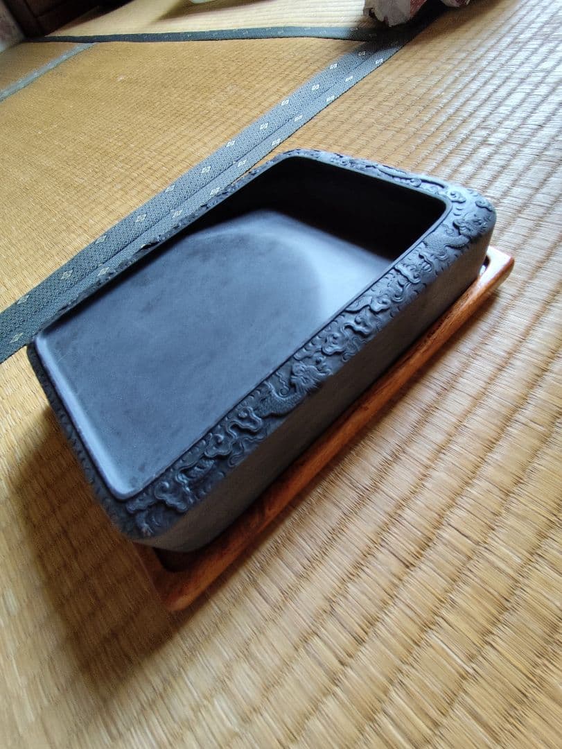 書道　骨董　硯　長方八吋　2300ｇ