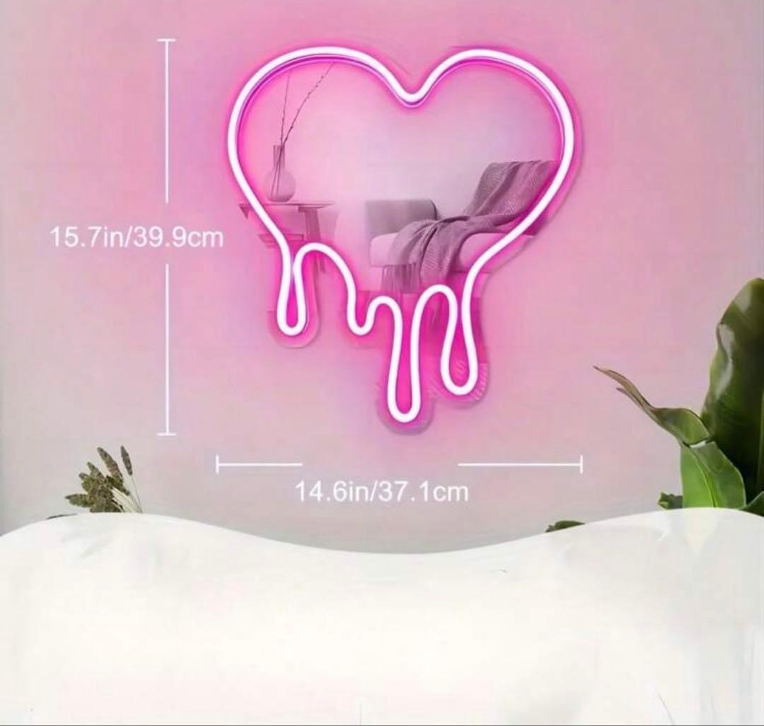 ネオン 鏡 ピンク ハート型