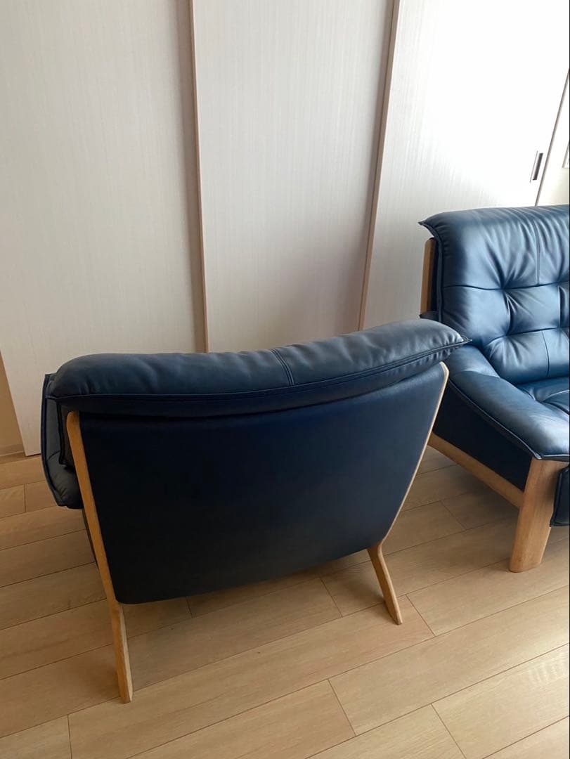 値下げしました！ ネイビー レザー 1人掛けソファ