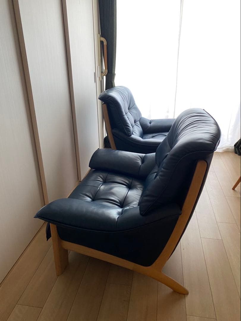 値下げしました！ ネイビー レザー 1人掛けソファ