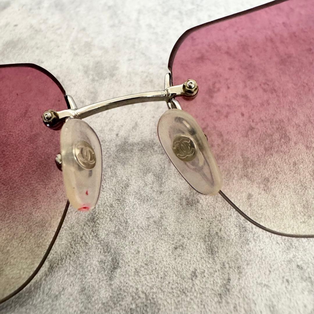 CHANEL シャネル サングラス リムレス ココマーク ラインストーン ピンク