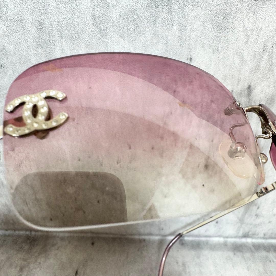 CHANEL シャネル サングラス リムレス ココマーク ラインストーン ピンク