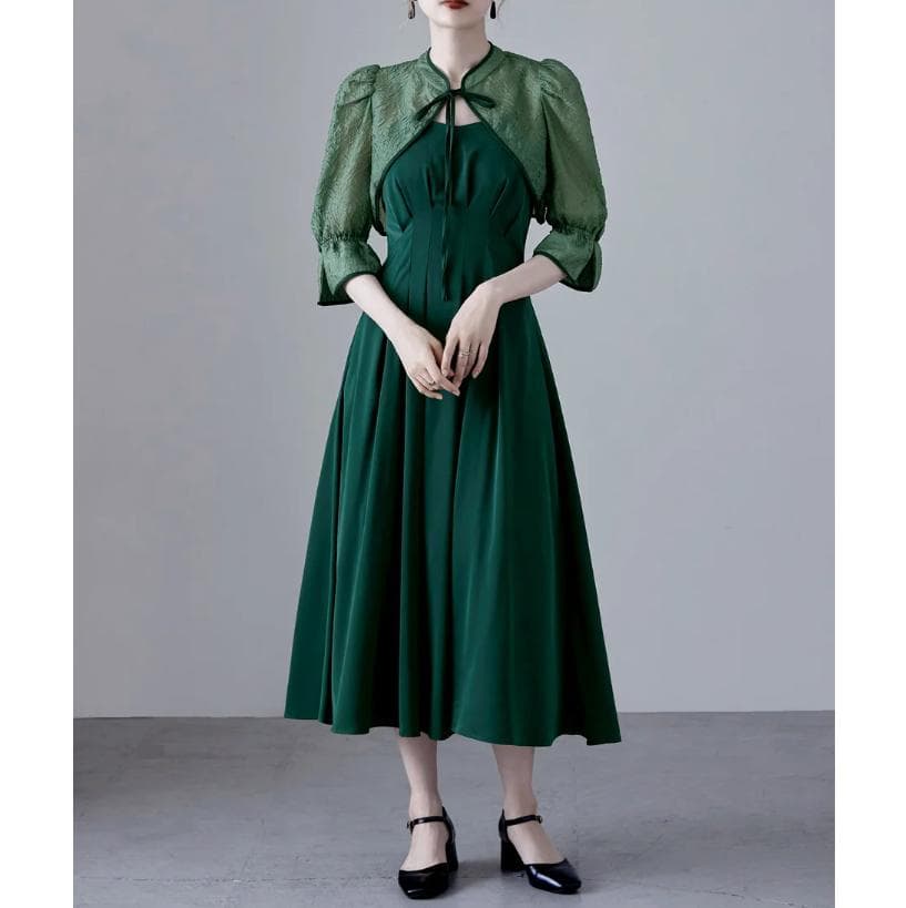 etoll. エトル ジャガードボレロ＆ウエストタックボリュームパーティードレス