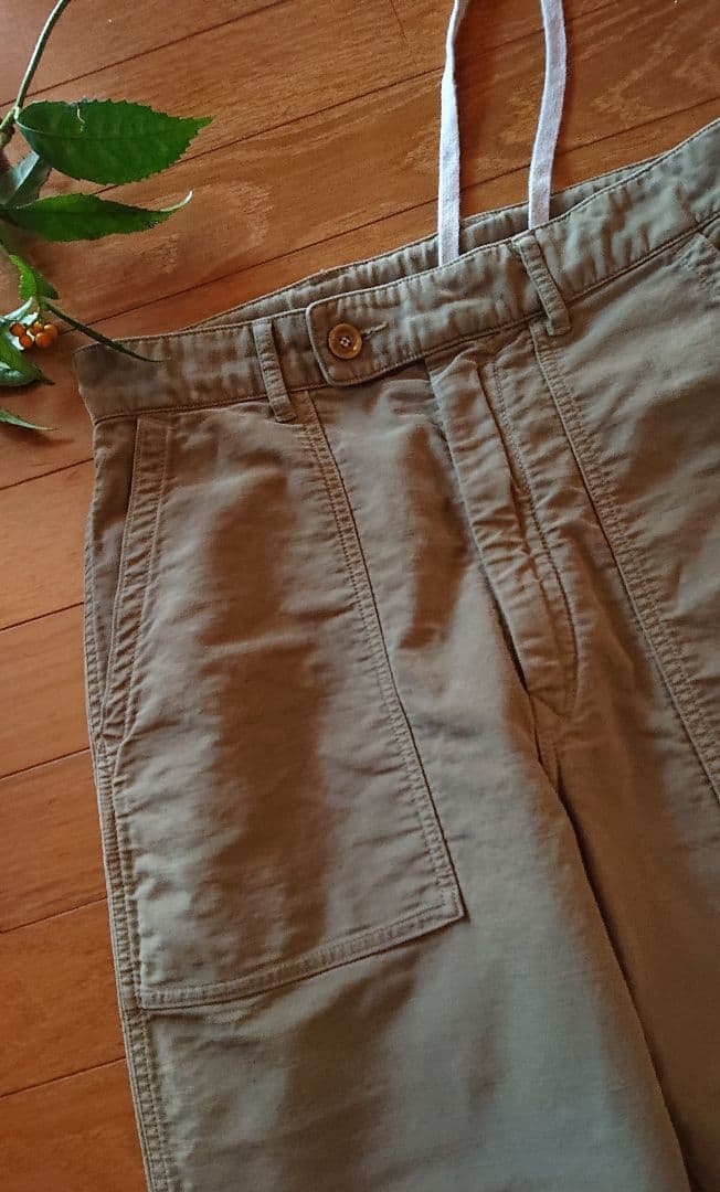 45R☆コットン麦サテンデニムのベイカーパンツ/カーキ♪