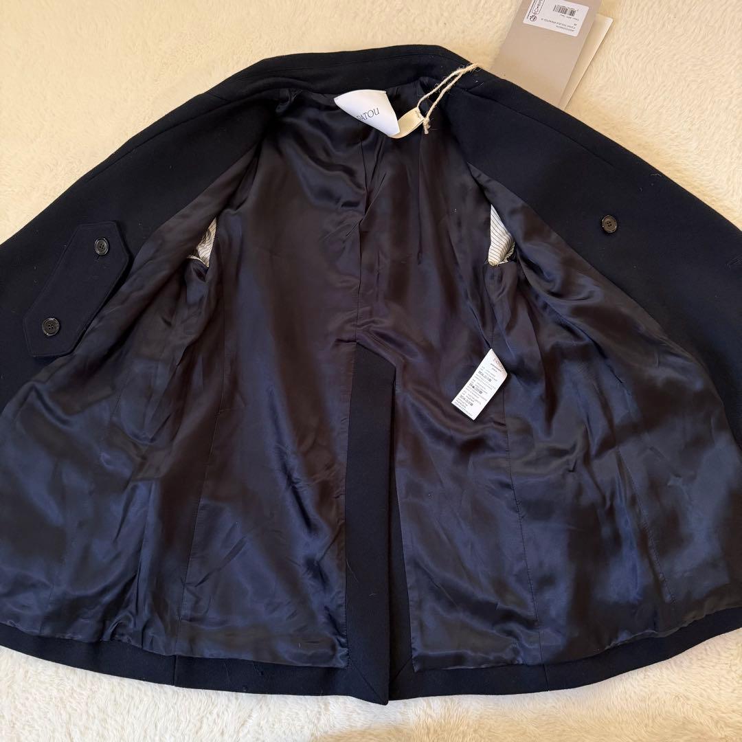 【美品】PATOU 紺ブレ 金ボタン カシミヤ混 ロゴパッチ 38