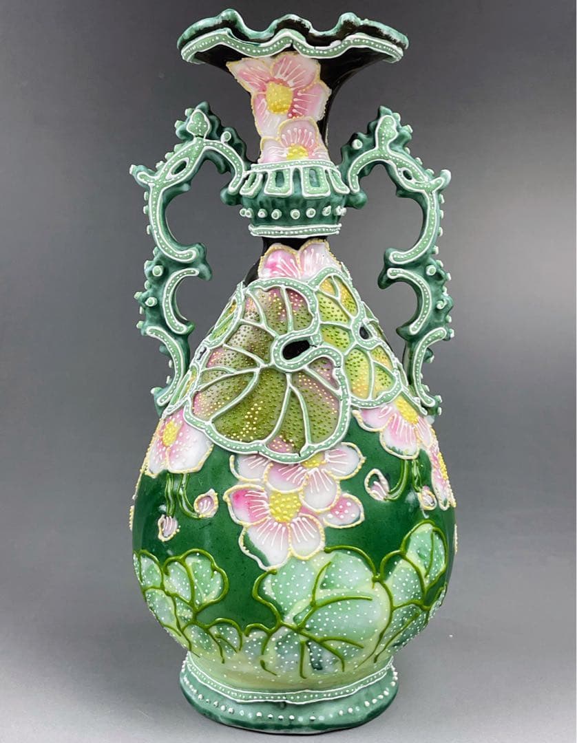 オールドニッポン アールヌーボー 花紋 一陳盛り 花瓶 明治期 里帰り