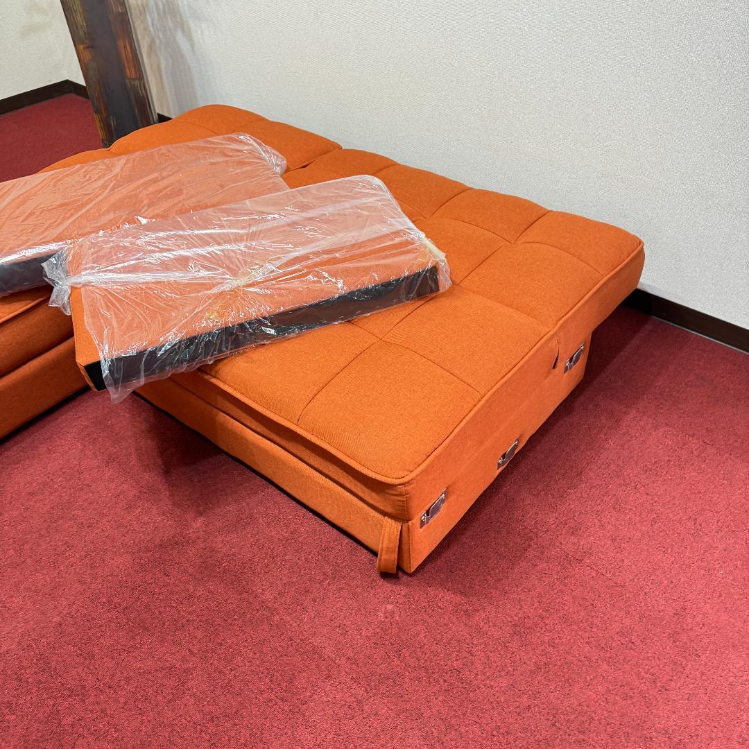 超美品L字型ソファー　収納有　オシャレなレンジ色