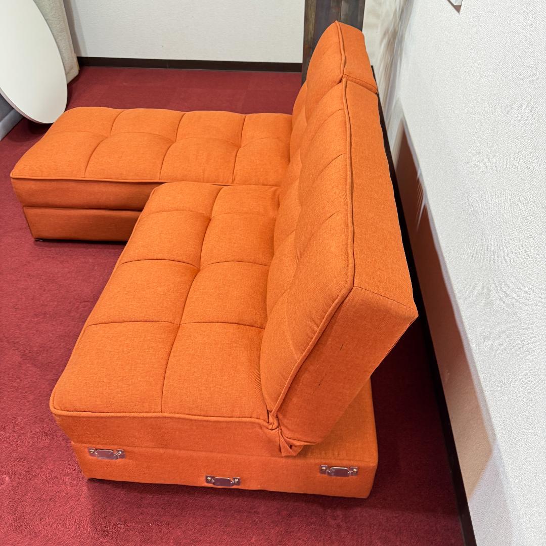 超美品L字型ソファー　収納有　オシャレなレンジ色