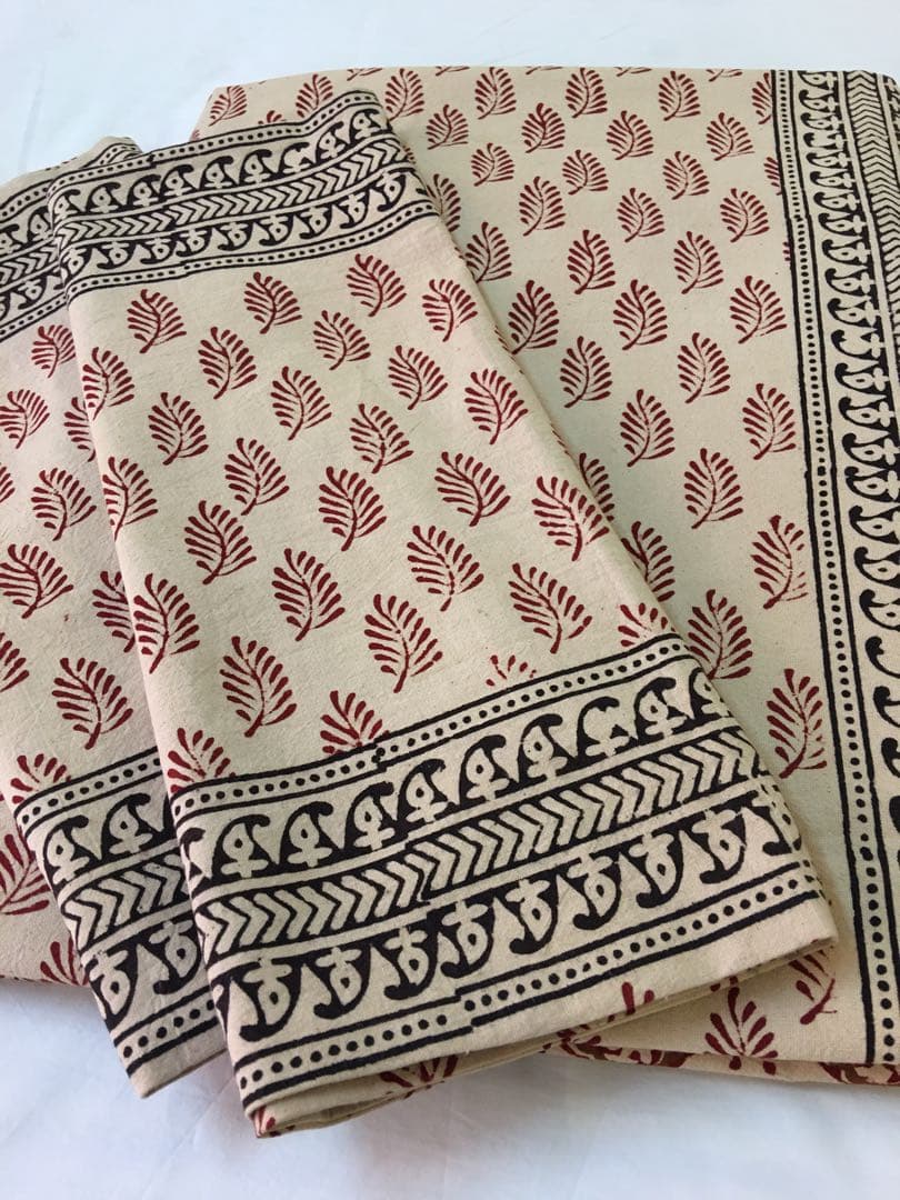 インド　ブロックプリント　ベットシーツ　&枕カバー