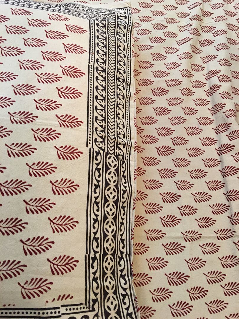 インド　ブロックプリント　ベットシーツ　&枕カバー