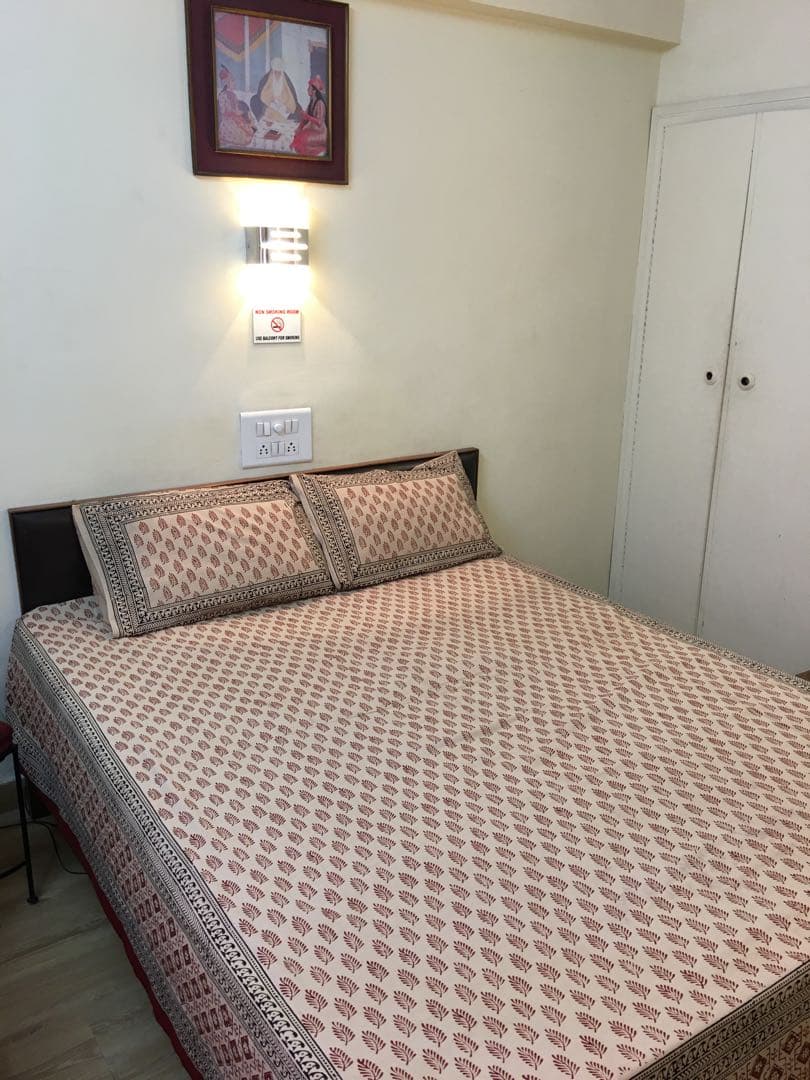 インド　ブロックプリント　ベットシーツ　&枕カバー