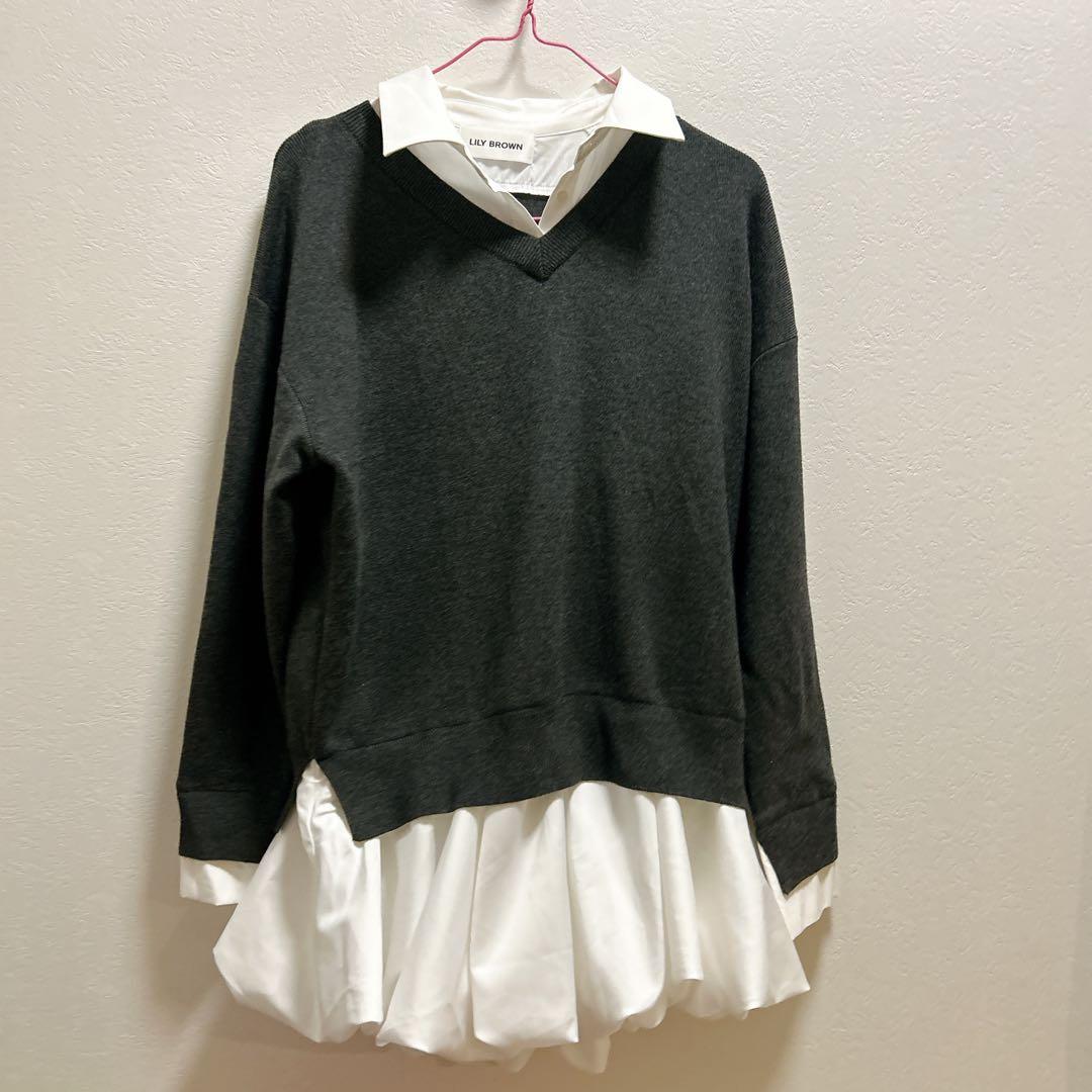 リリーブラウン　ニットドッキングバルーンワンピース