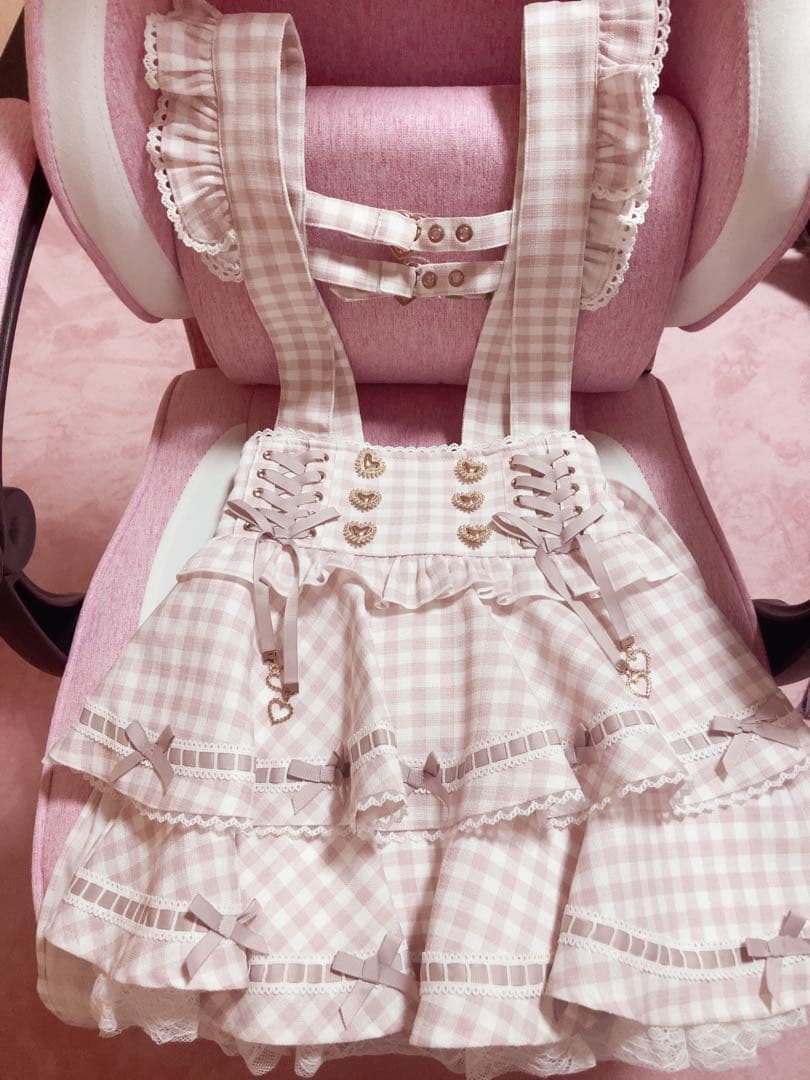 LIZLISA はしごリボンギンガムチェックティアードスカパン ピンク