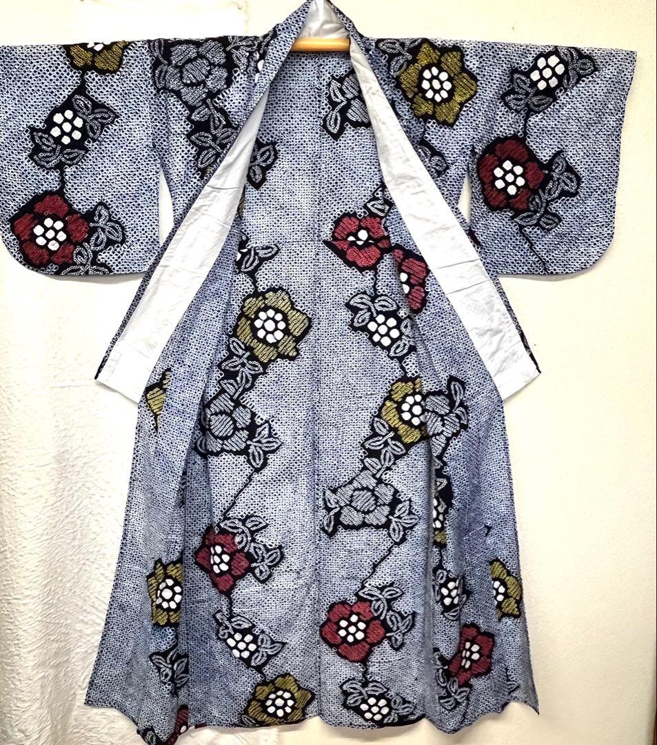 有松鳴海絞り　浴衣　広衿仕立て　花　（213）