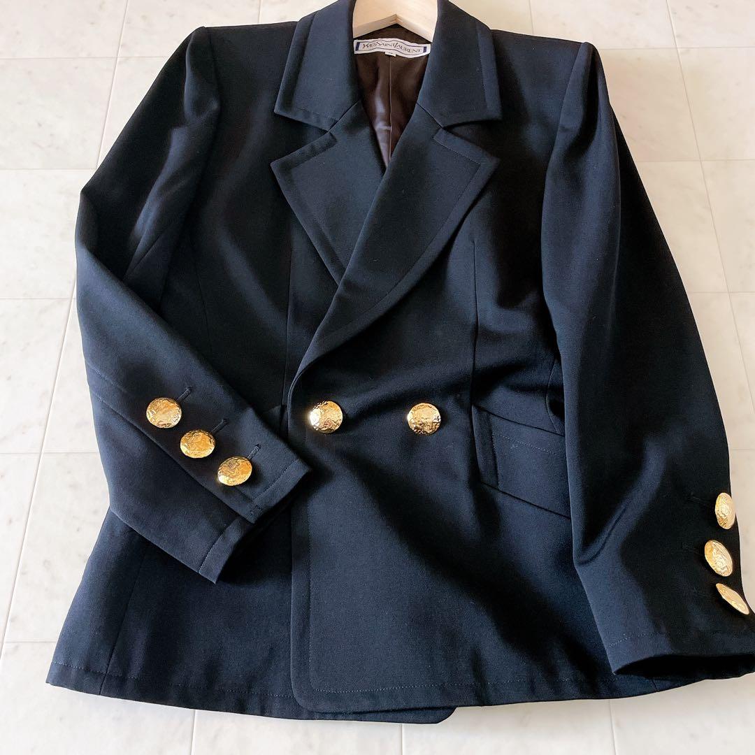 イヴサンローラン ヴィンテージ 黒 金ボタン テーラードジャケット M