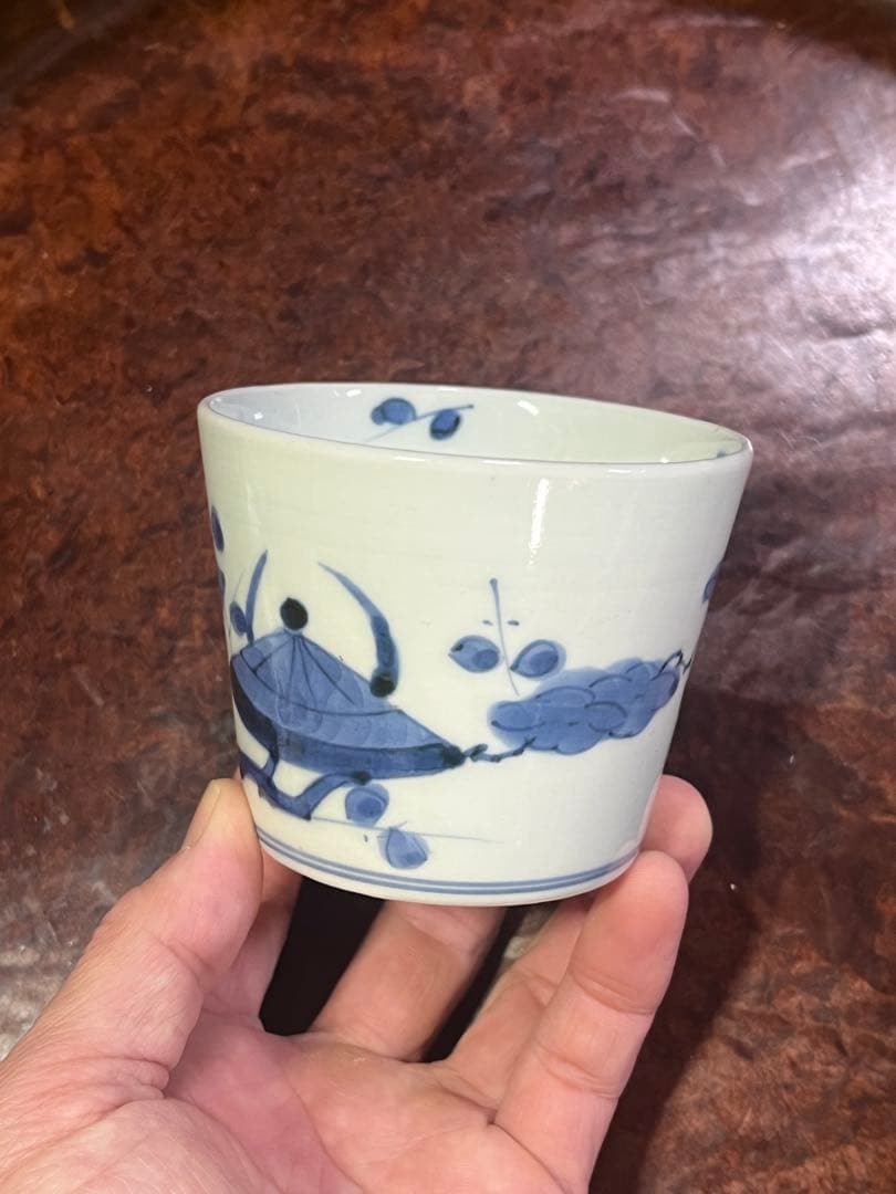 古伊万里　染付　珍品　梅花　兜文　兜梅枝文　蕎麦猪口　江戸後期　岩波