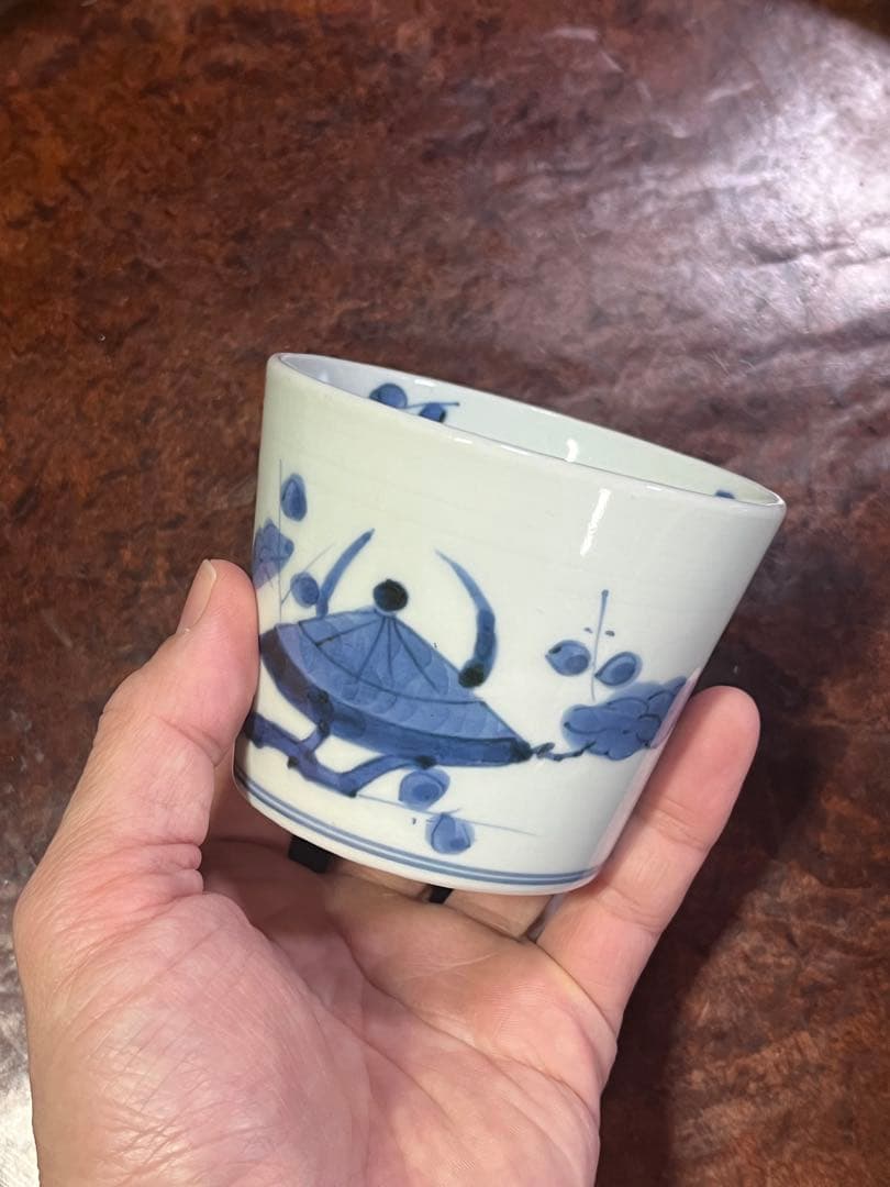 古伊万里　染付　珍品　梅花　兜文　兜梅枝文　蕎麦猪口　江戸後期　岩波