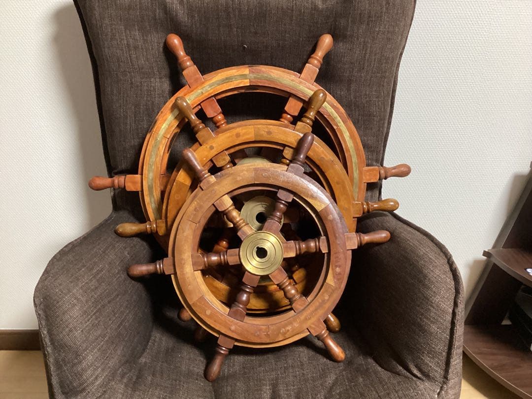 木製舵輪デザイン 3個セット