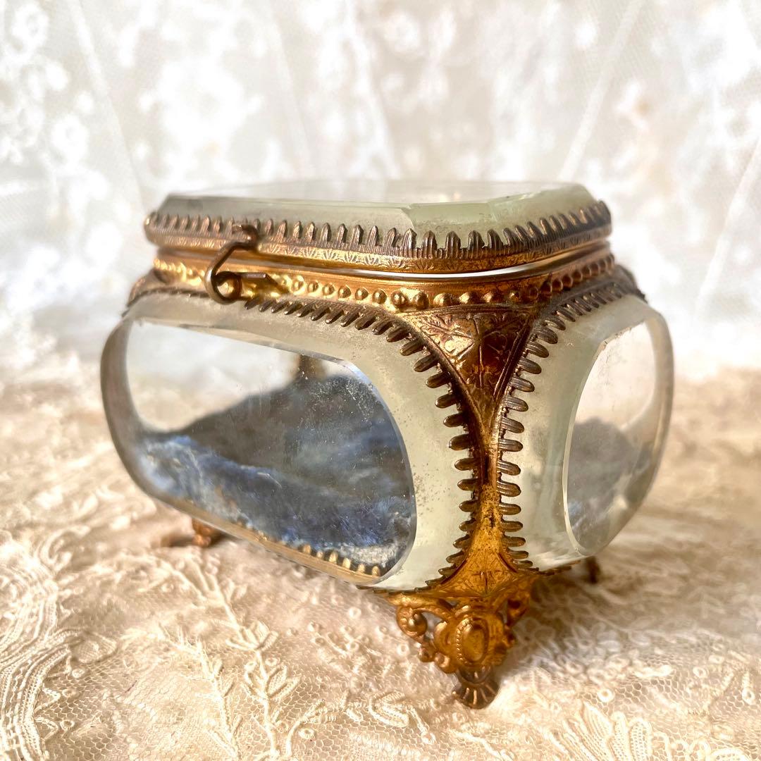 ベベルガラスジュエリーボックス　アクセサリーケース　フランスアンティーク