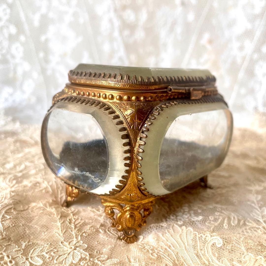 ベベルガラスジュエリーボックス　アクセサリーケース　フランスアンティーク