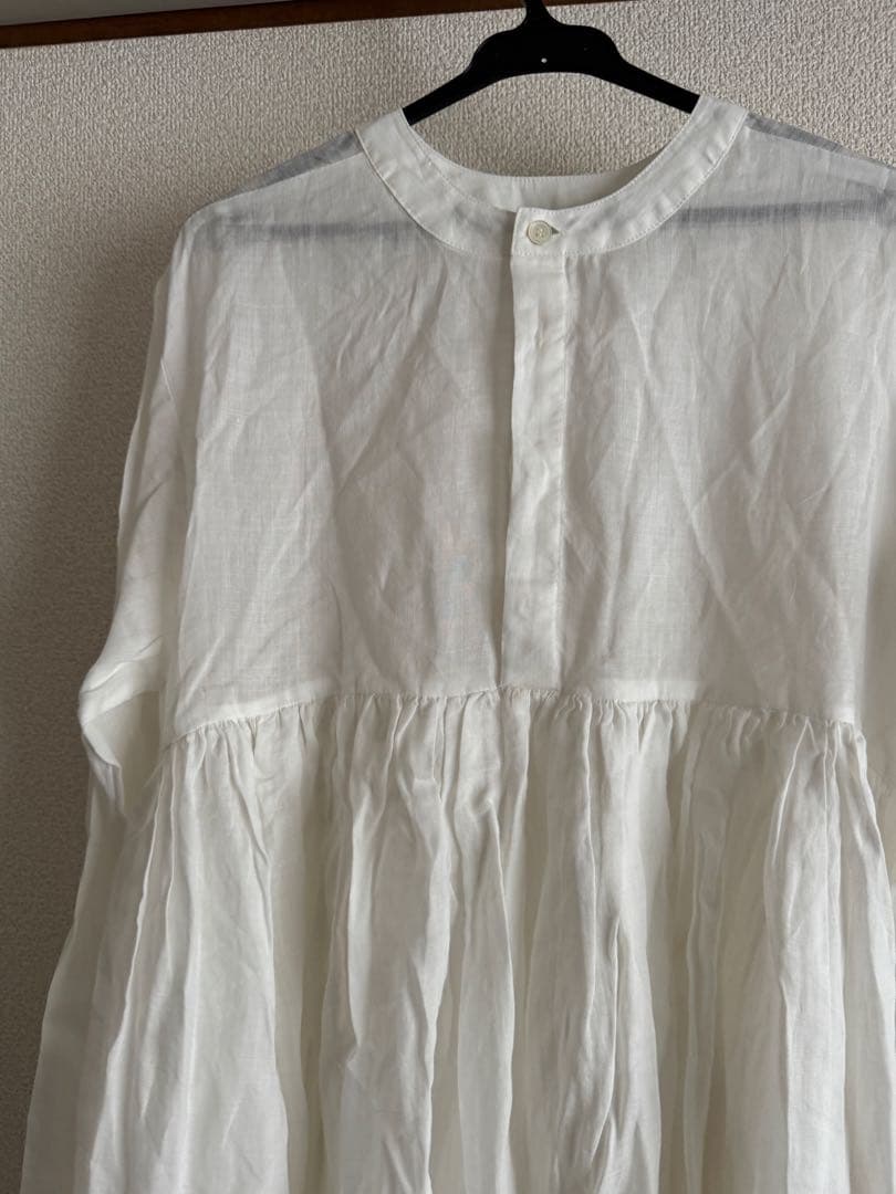 新品ビアズリー beardsleyリネンギャザーチュニックワンピースホワイト