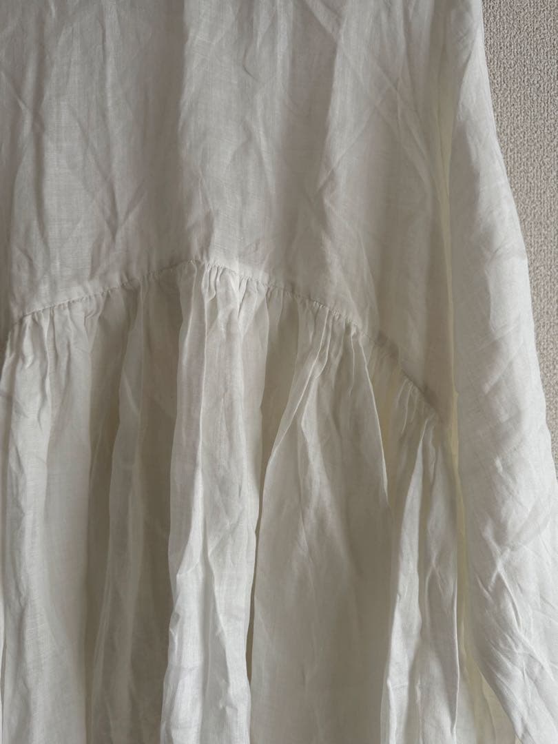 新品ビアズリー beardsleyリネンギャザーチュニックワンピースホワイト