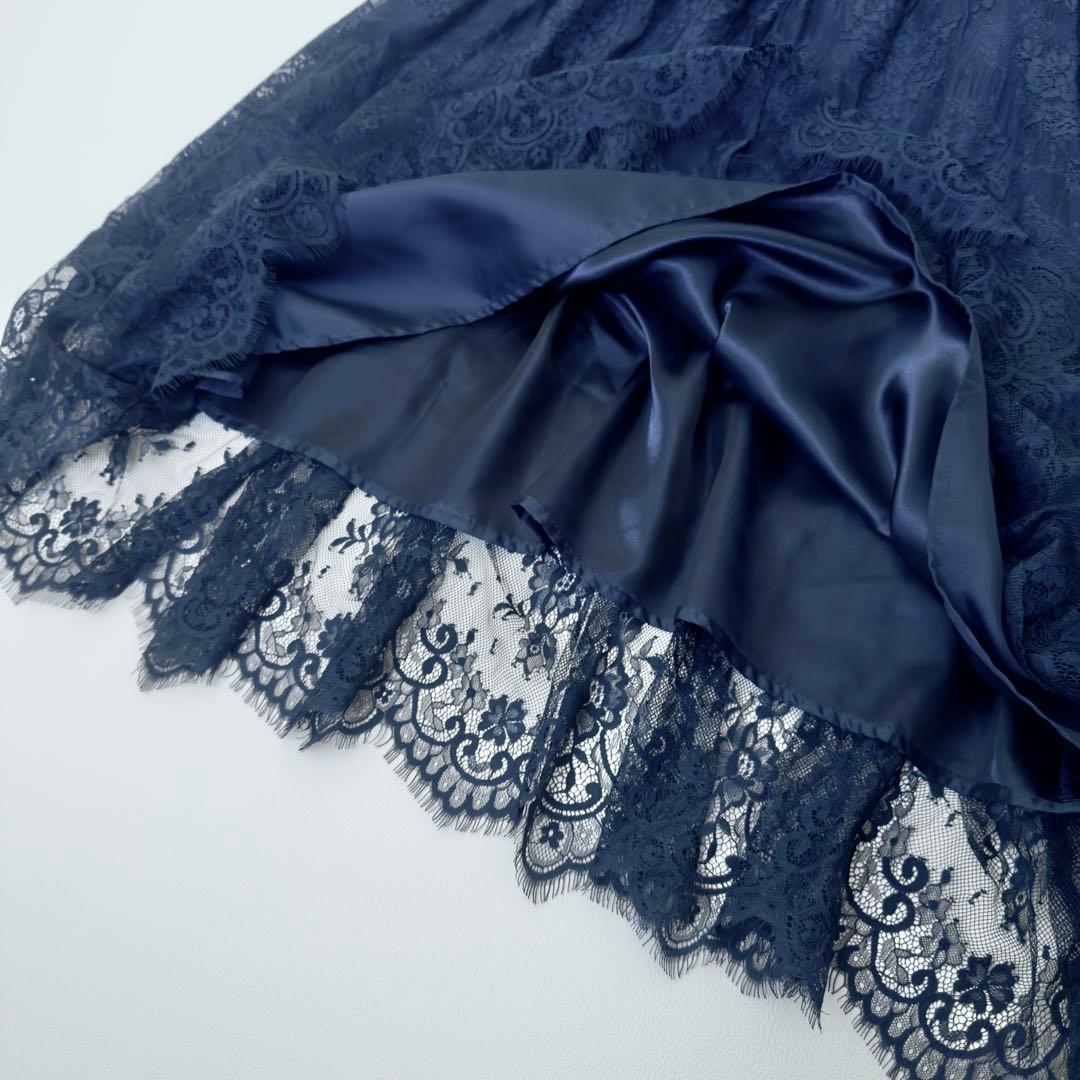 組曲　プリエ　大きいサイズ　総レースロングワンピース　ネイビー　3L