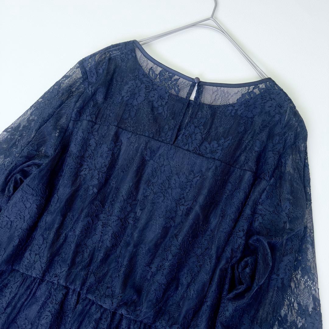 組曲　プリエ　大きいサイズ　総レースロングワンピース　ネイビー　3L