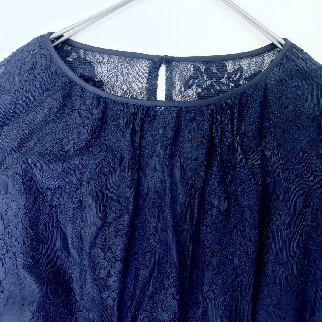 組曲　プリエ　大きいサイズ　総レースロングワンピース　ネイビー　3L