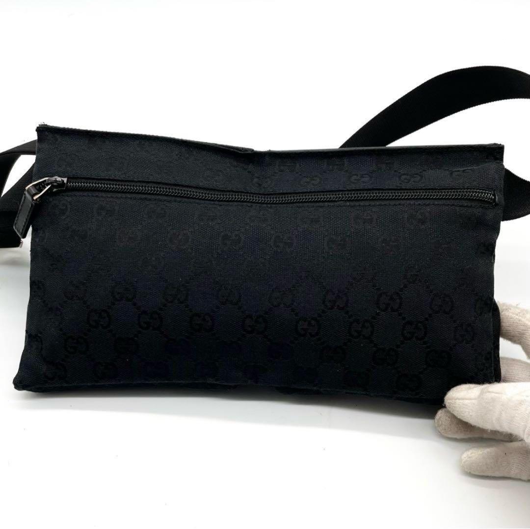 極美品✨グッチ ボディバッグ GG キャンバス レザー ウエストバッグ ブラック