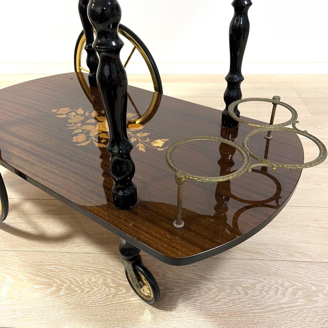 そ79【イタリア製】真鍮・薔薇リース象嵌細工 バタフライ キッチンワゴン