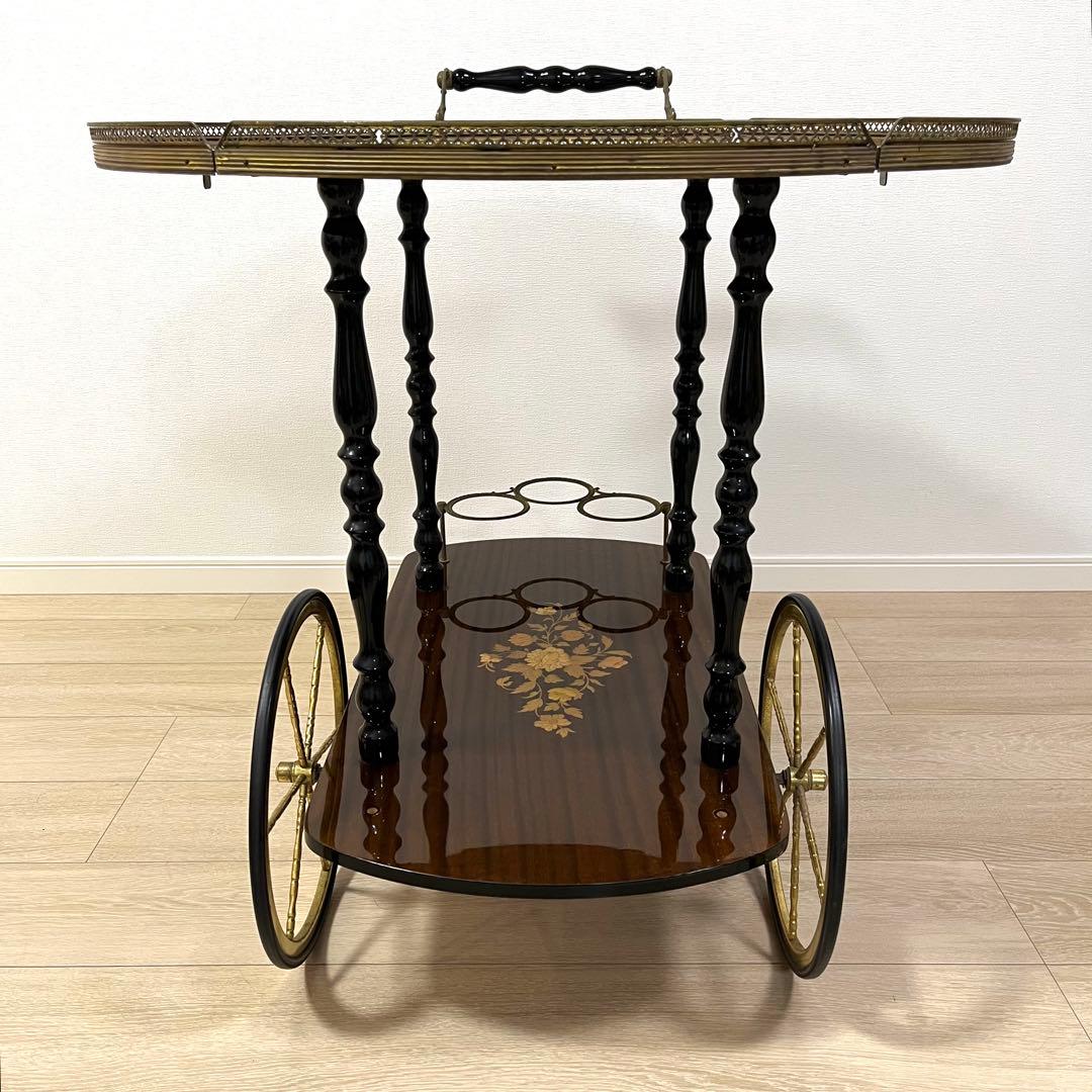 そ79【イタリア製】真鍮・薔薇リース象嵌細工 バタフライ キッチンワゴン