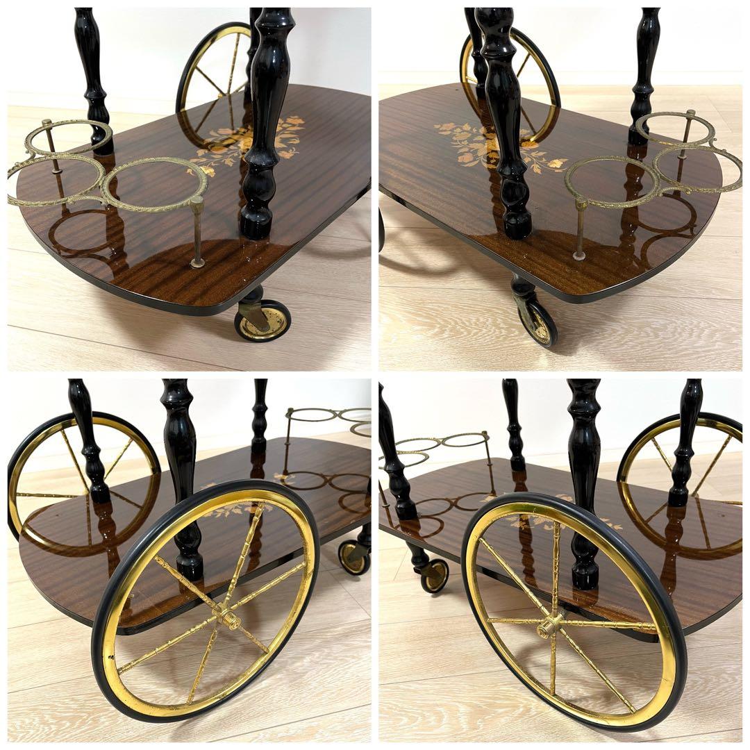 そ79【イタリア製】真鍮・薔薇リース象嵌細工 バタフライ キッチンワゴン